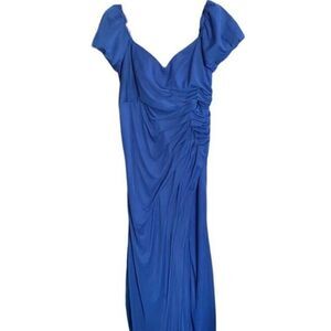 Azazie women’s plus size royal blue side slit, sheer overlay bridesmaid/ gown, S